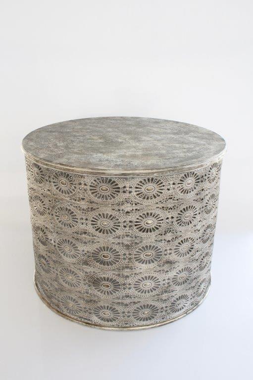 Silver Metal Drum Table